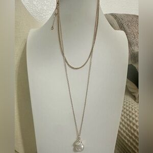 Express mop pendant, double strand gold tone necklace nwt
